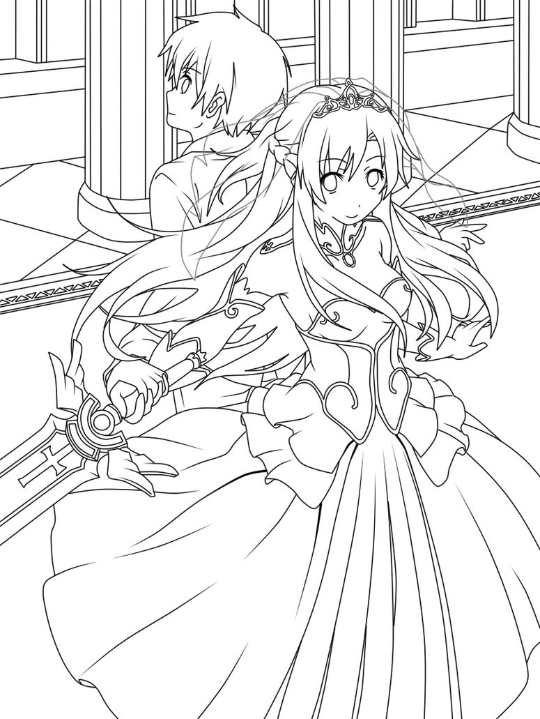 Sword Art Online Coloring Pages
 Sword Art line kirito and asuna wedding lineart by
