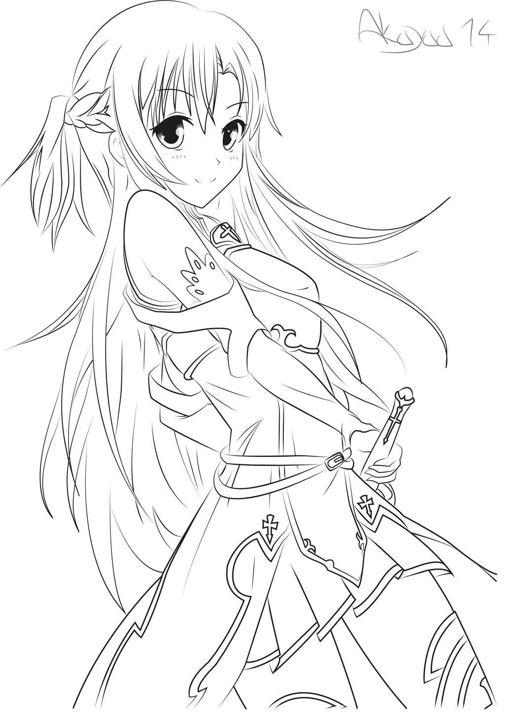 Sword Art Online Coloring Pages
 Asuna Yuuki Sword Art line [LineArt] by Akayaa on