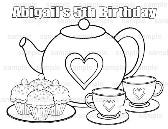 Tea Party Coloring Pages
 PRINTABLE Personalized Tea Party Birthday Party Favor