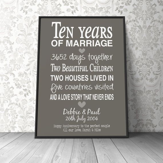 Tenth Anniversary Gift Ideas
 10th wedding anniversary t personalised anniversary