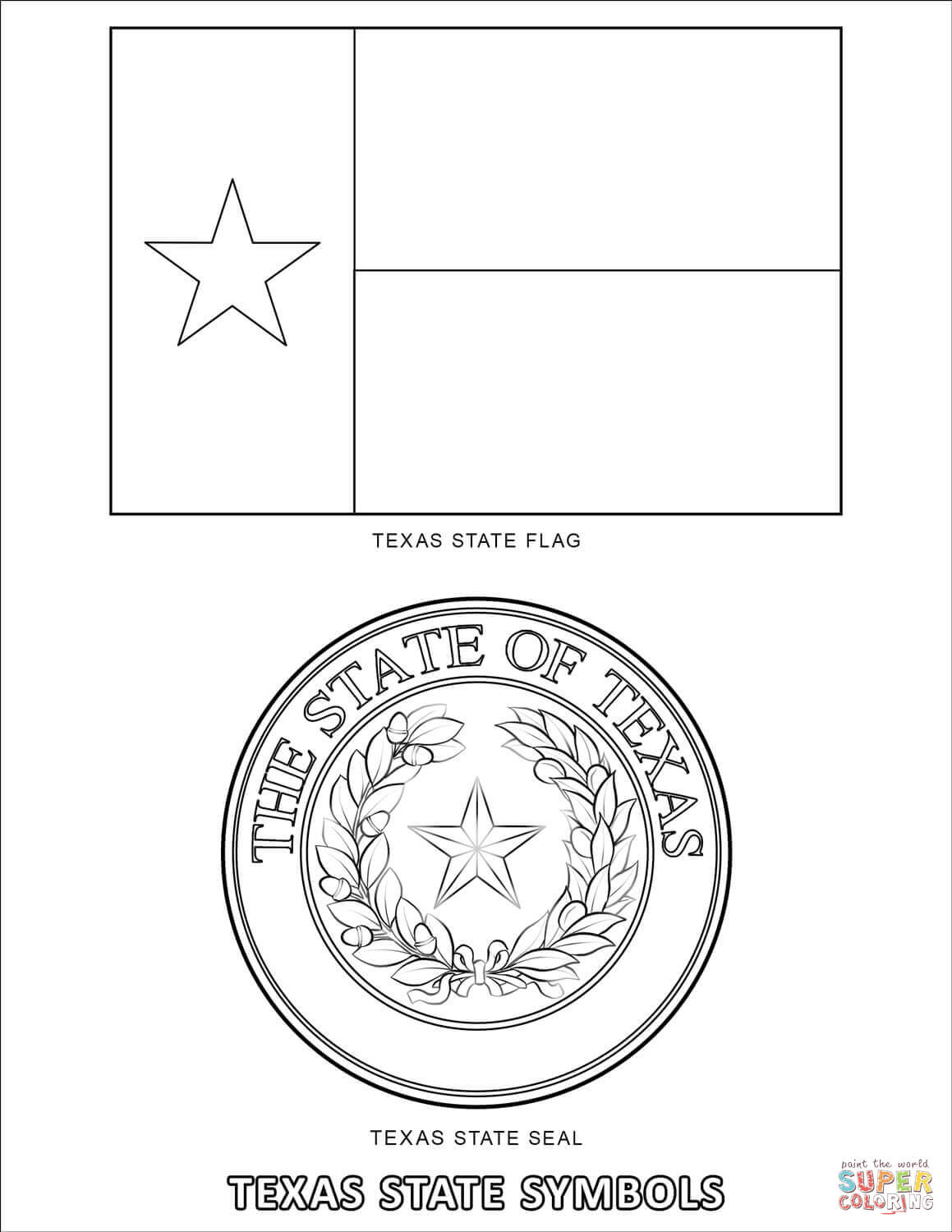 Texas Coloring Pages
 Texas State Symbols coloring page