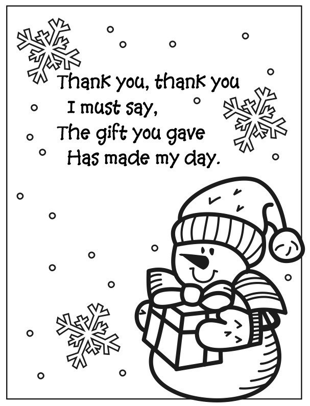 Thank You Coloring Pages For Kids
 Snowman Coloring Page Thank You Poem