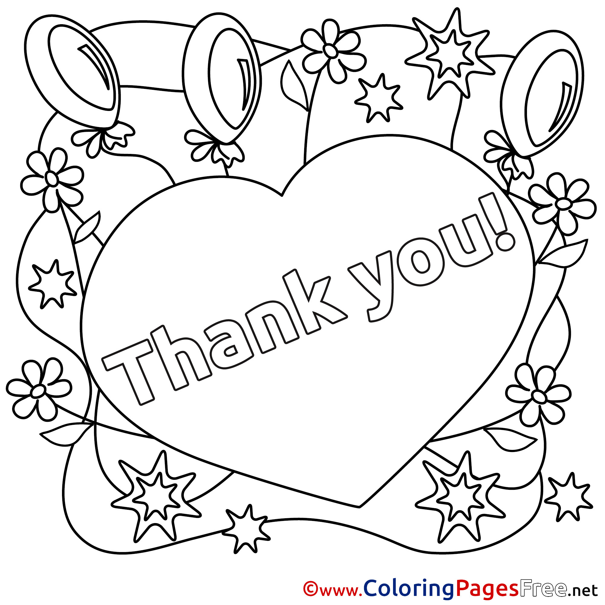 Thank You Coloring Pages For Kids
 Heart Balloons for Kids Thank You Colouring Page