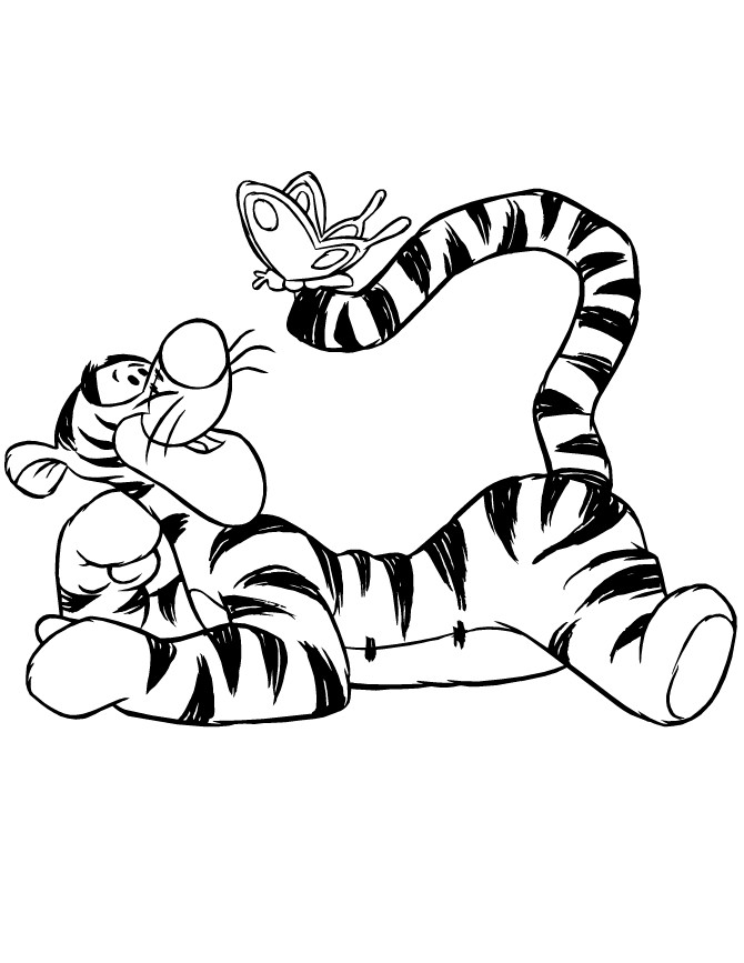 Tigger Coloring Pages
 Tigger Looking At Butterfly Coloring Page