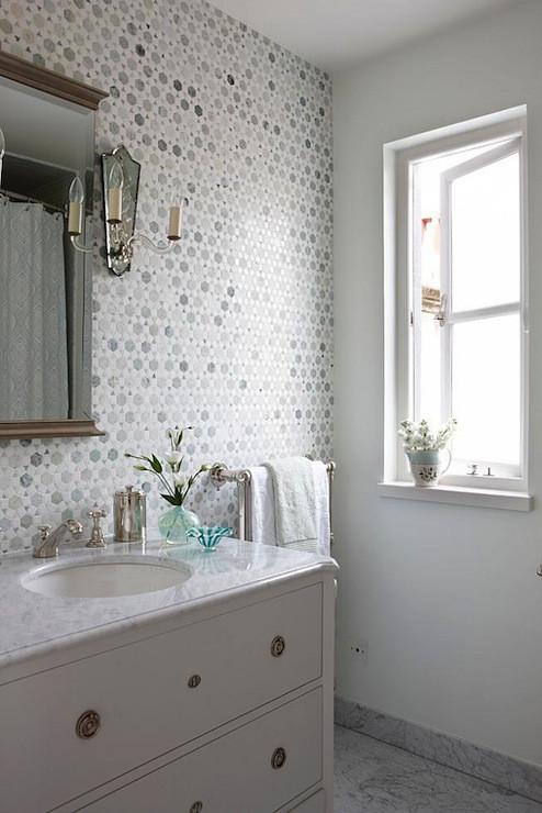 Best ideas about Tile Accent Wall In Bathroom
. Save or Pin Sunflower Carrara Thassos Tile Transitional bathroom Now.