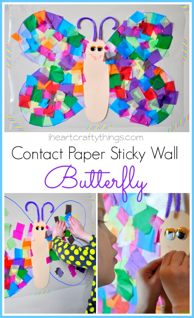 Toddlers Arts And Crafts
 Contact Paper Sticky Wall Butterfly Craft