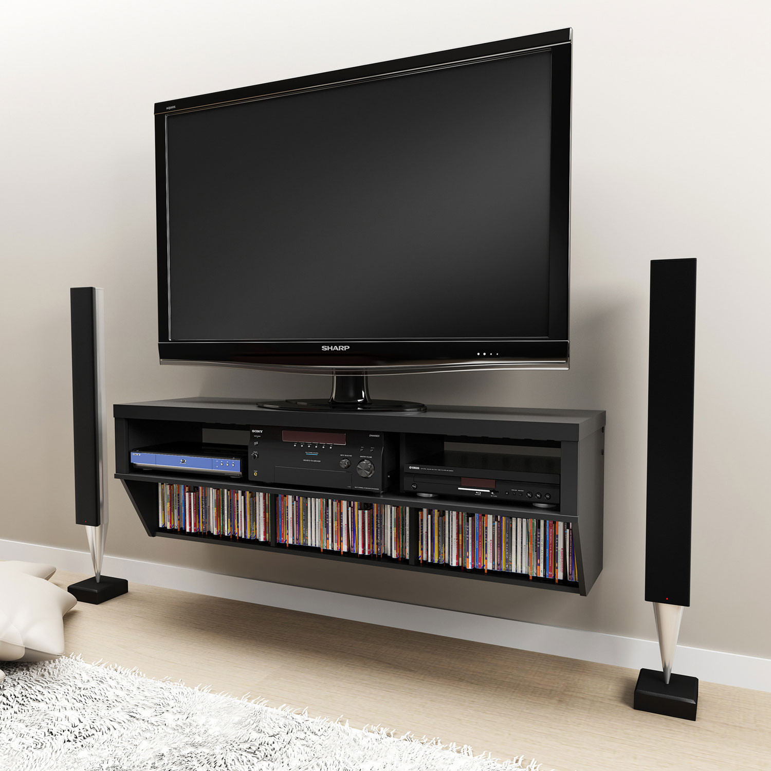 Best ideas about Tv Stand Wall Mount
. Save or Pin Furniture Black Wall Mount Tv Stand With Tempered Glass Now.