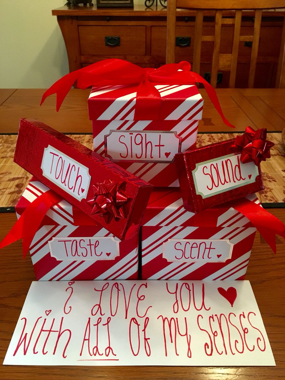 Valentine Boyfriend Gift Ideas
 Gift idea for him Used the 5 senses to incorporate 5