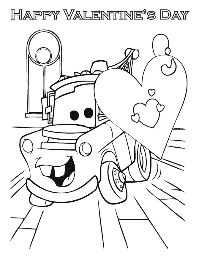 Valentines Coloring Coloring Pages For Boys
 Cars Happy Valentines Day Coloring Page