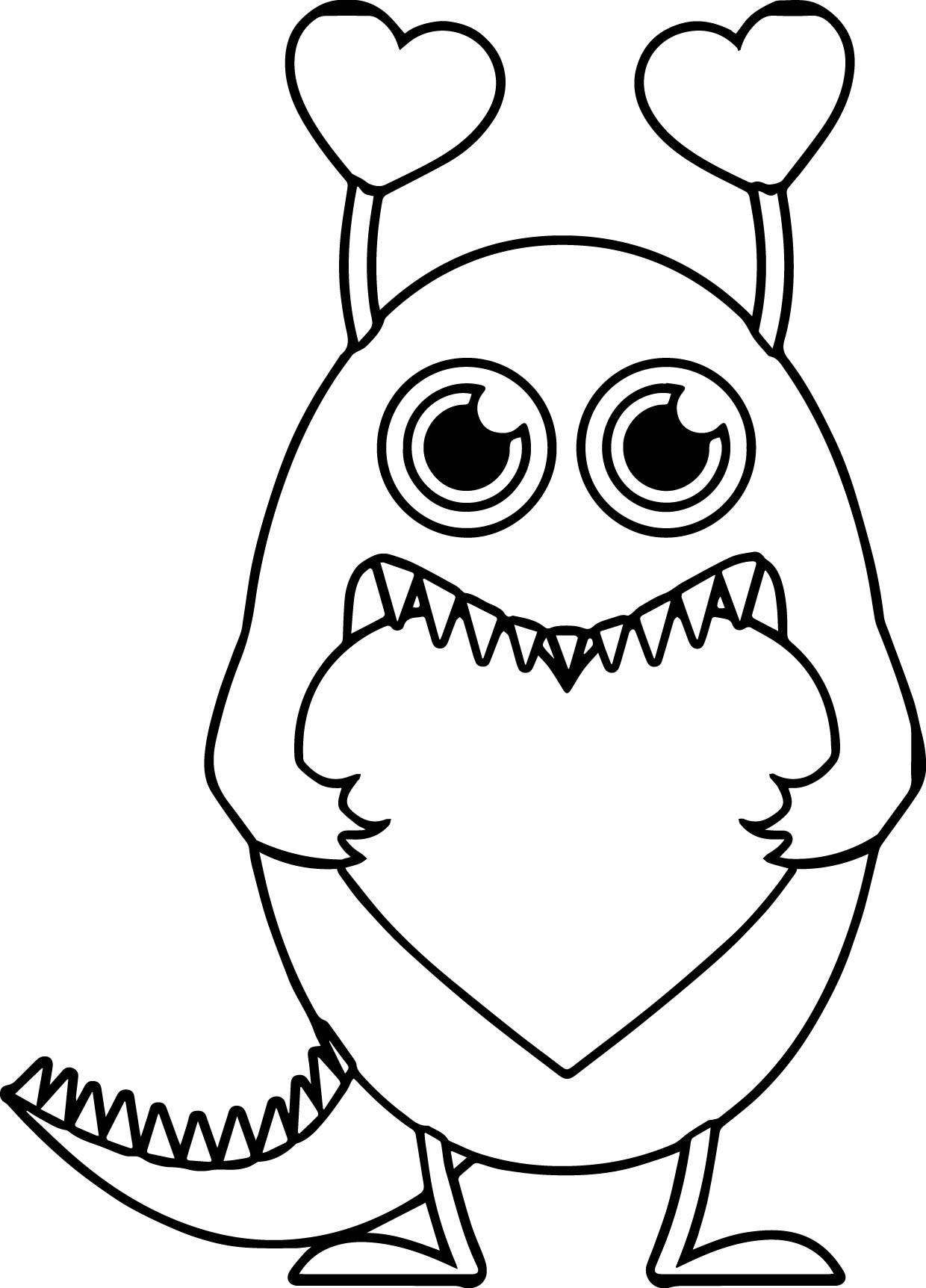 Valentines Day Coloring Pages For Boys Monster
 Monster Valentine Heart Free Coloring Page