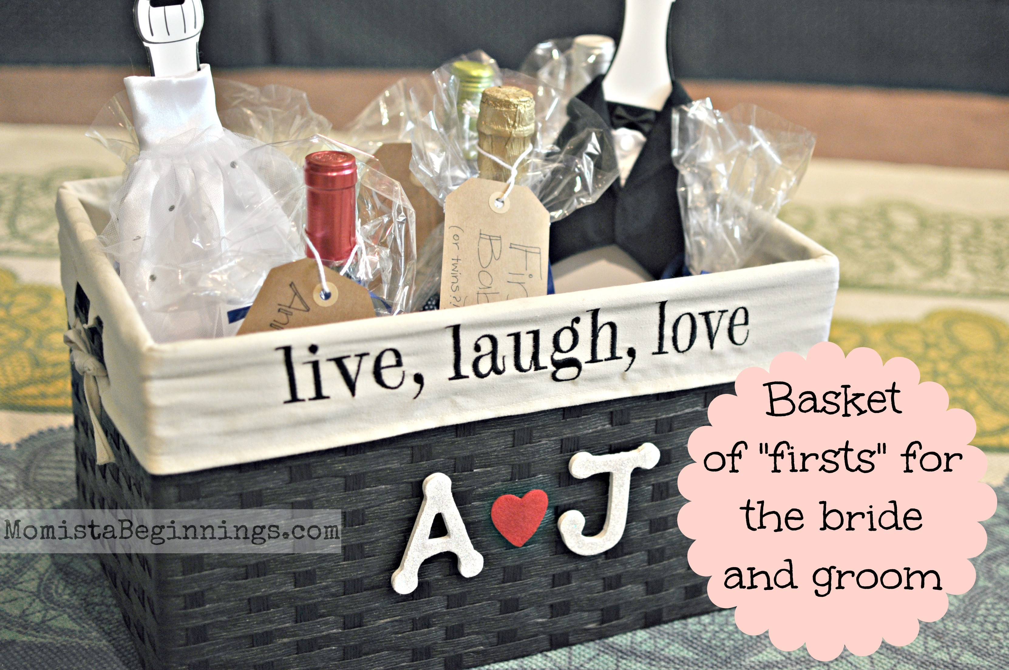 Wedding Gift Ideas For Bride And Groom
 Basket of "Firsts" for the Bride and Groom DIY Momista