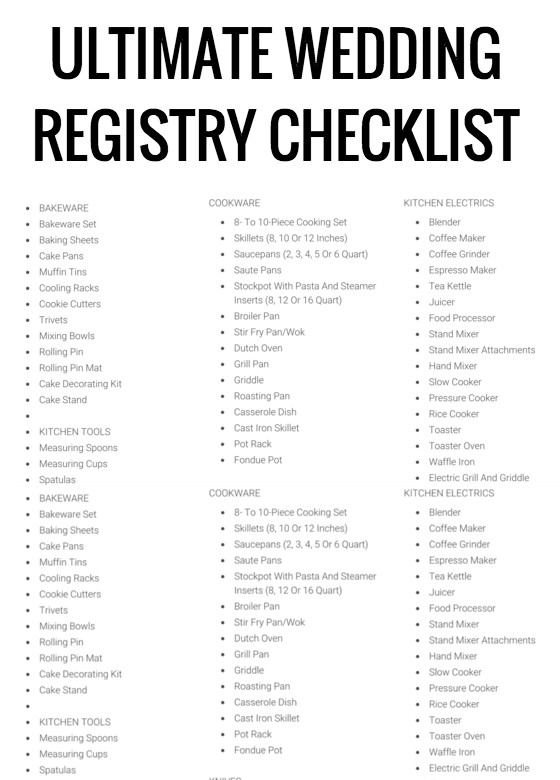 Wedding Registry Gift Ideas
 wedding registry checklist