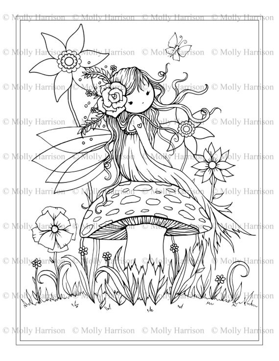 Whimsical World Coloring Book Pages
 Fairy Sitting on Mushroom Printable Coloring Page