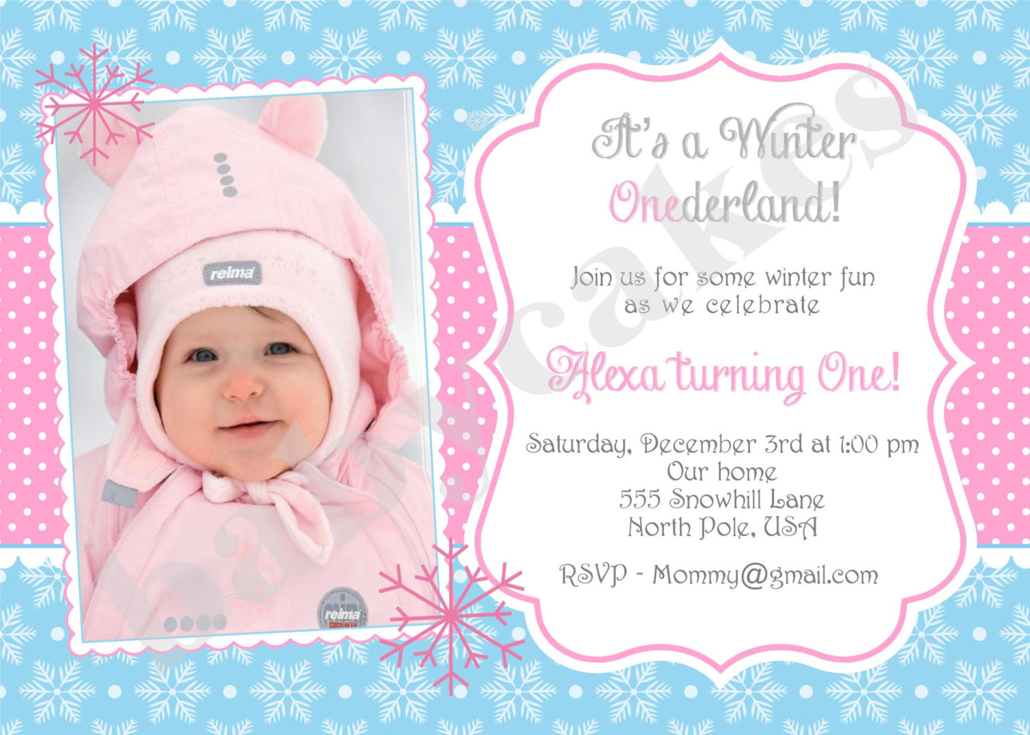 Winter Birthday Invitations
 Winter ONEderland Snowflake 1st Birthday Invitation invite