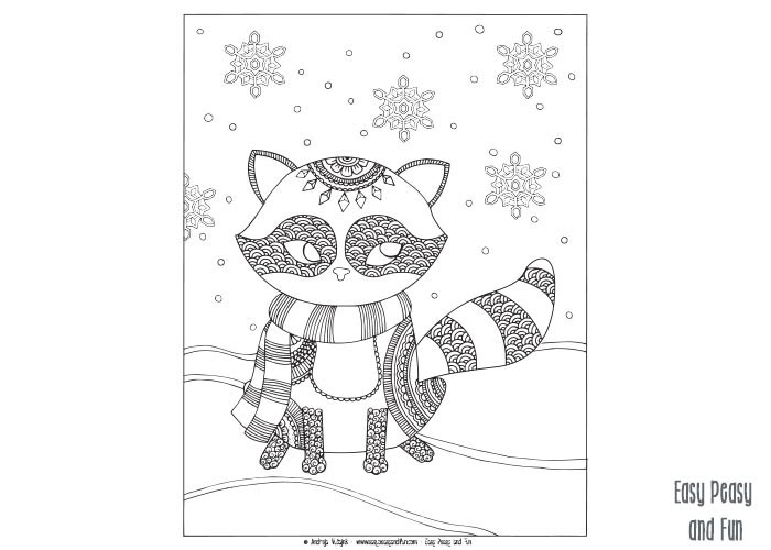 Winter Coloring Pages Adults
 Raccoon Winter Coloring Page for Adults and Kids Easy