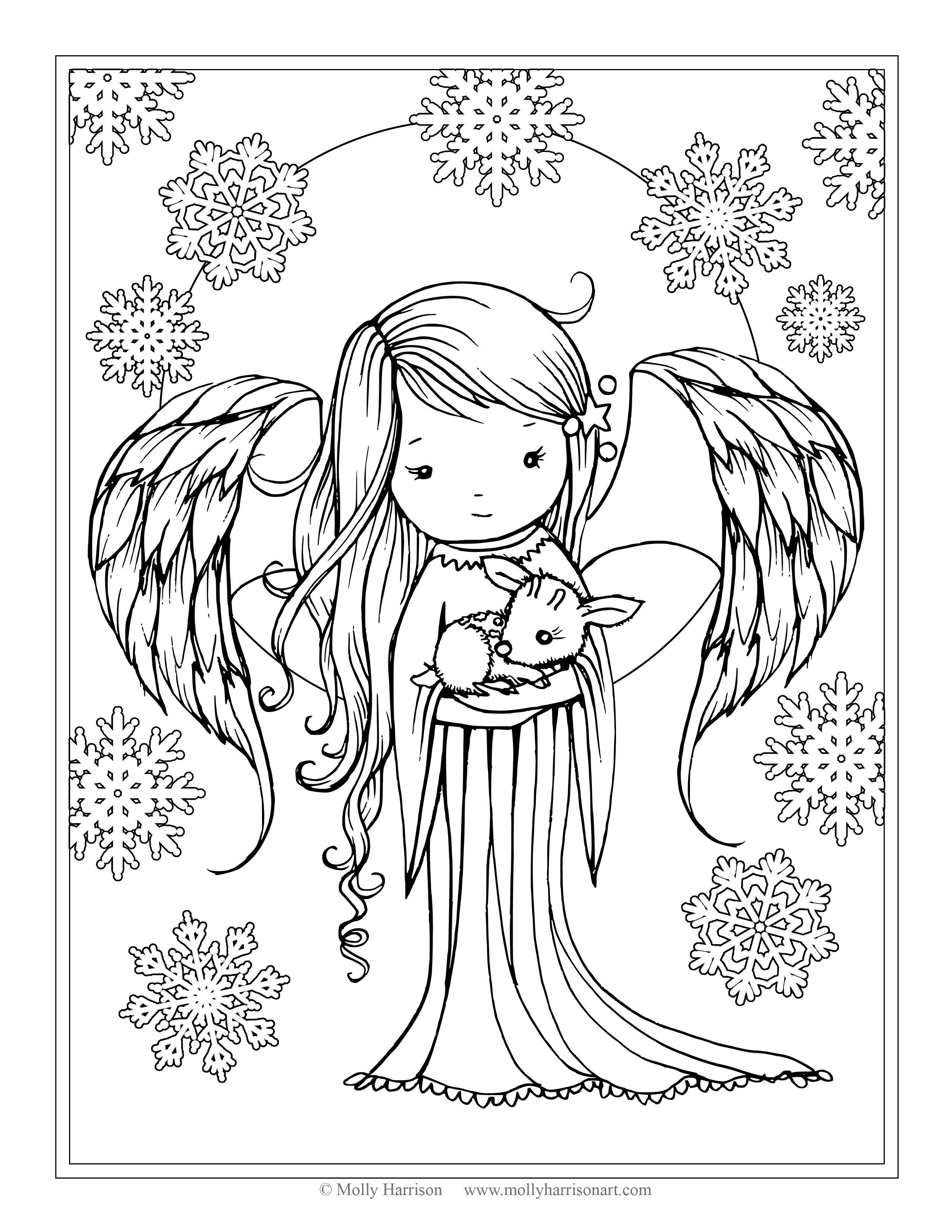 Winter Wonderland Free Coloring Sheets
 Angel holding Fawn from the book "Whimsical Winter