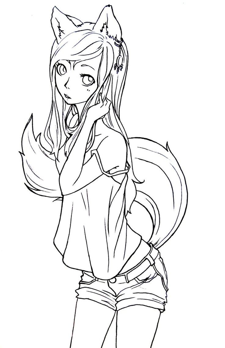 Wolf Coloring Pages For Teens
 Fox girl lineart by komorinightviantart