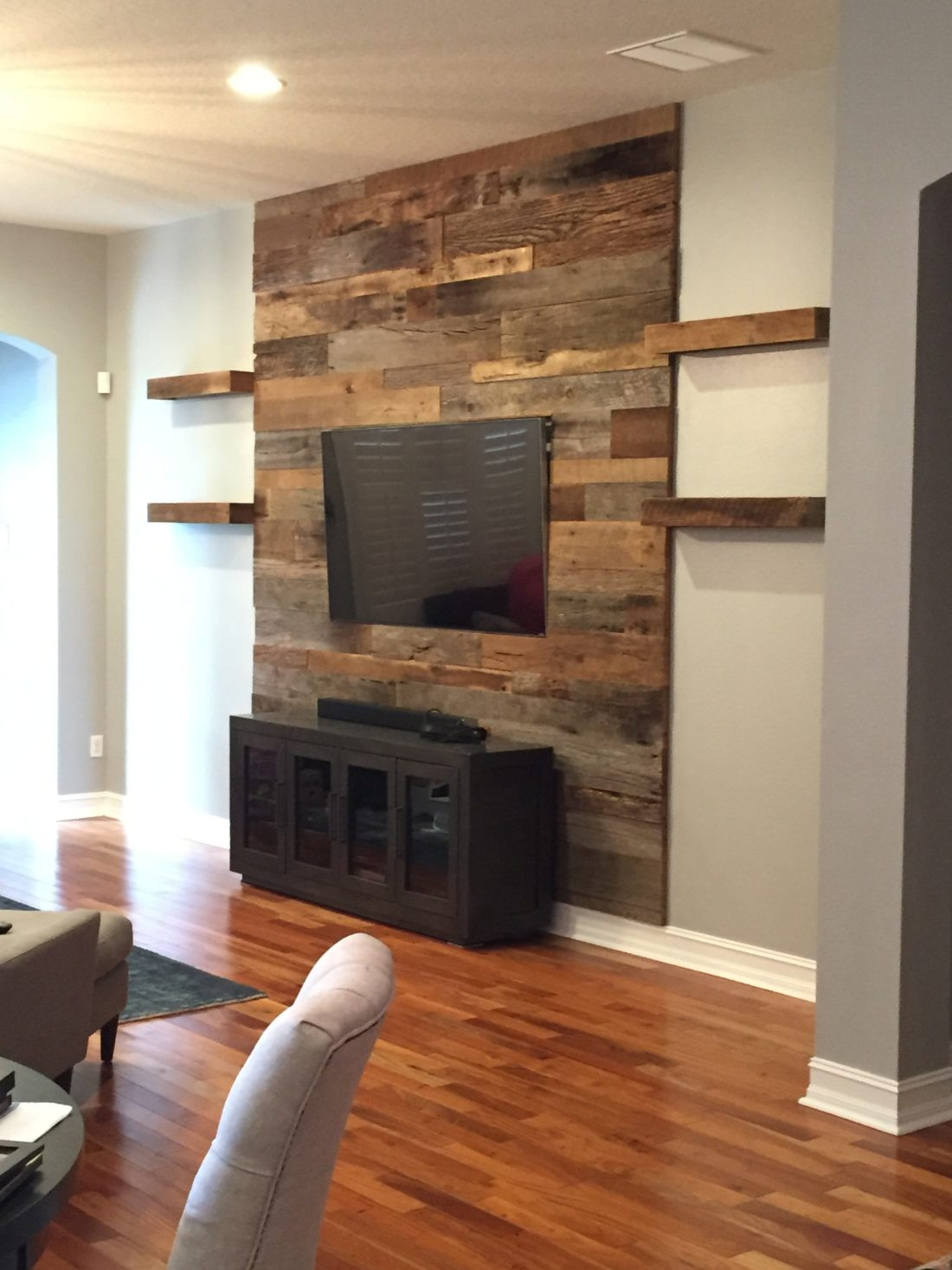 Best ideas about Wood Accent Walls
. Save or Pin Trevor s Reclaimed Barn Wood Accent Wall with Shelving Now.