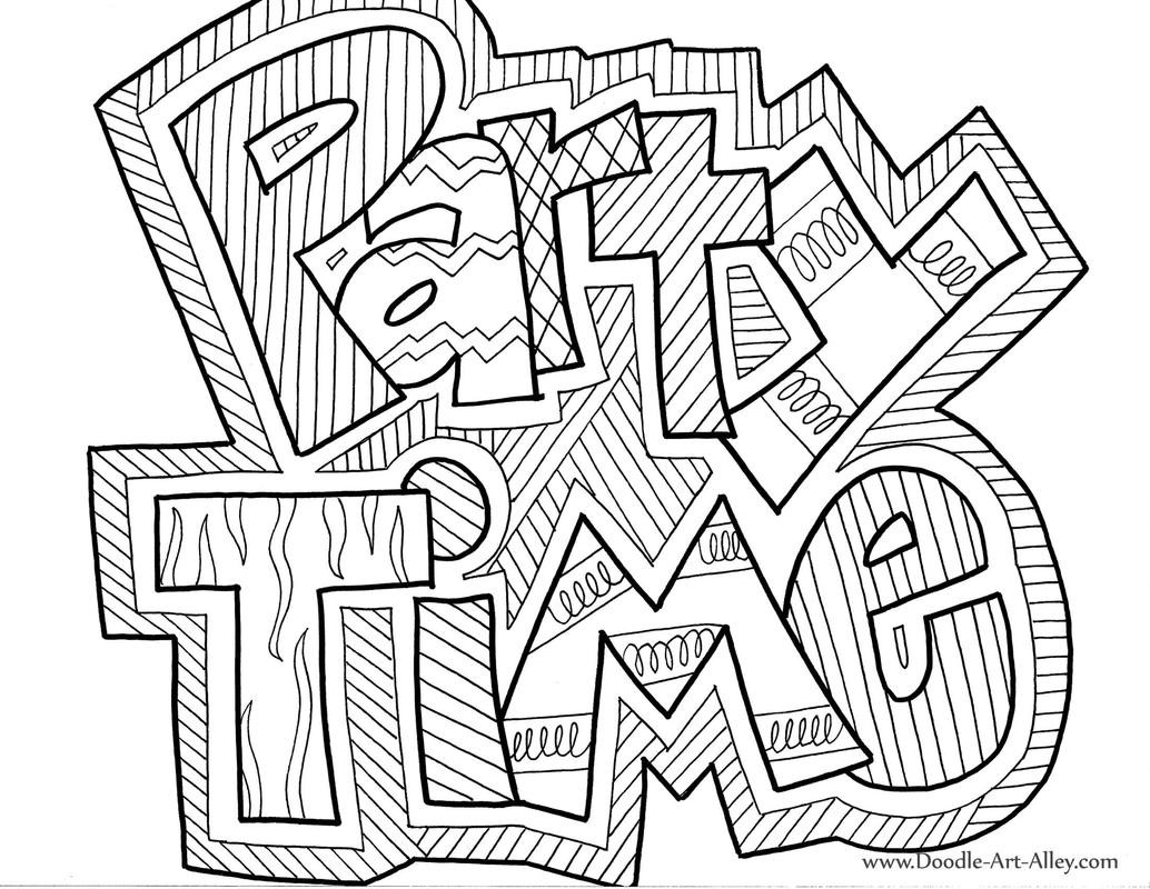 Word Party Coloring Pages
 Birthday Coloring Pages Doodle Art Alley