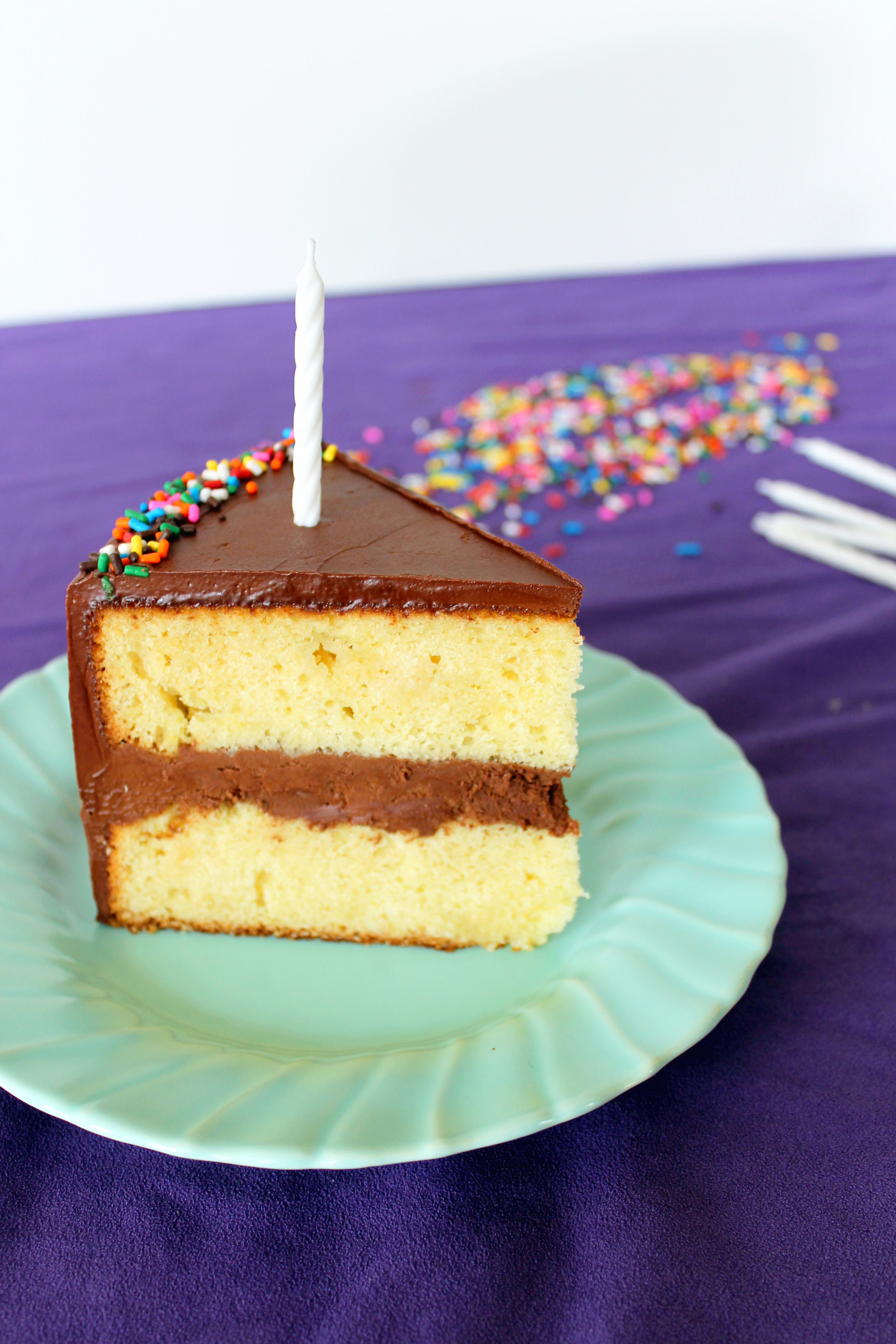 Yellow Birthday Cake
 Yellow Birthday Cake with Fluffy Chocolate Ganache Frosting