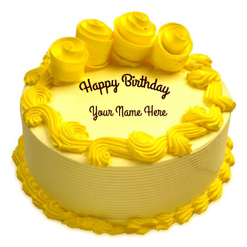 Yellow Birthday Cake
 Beautiful Yellow Flower Birthday Cake With Your Name