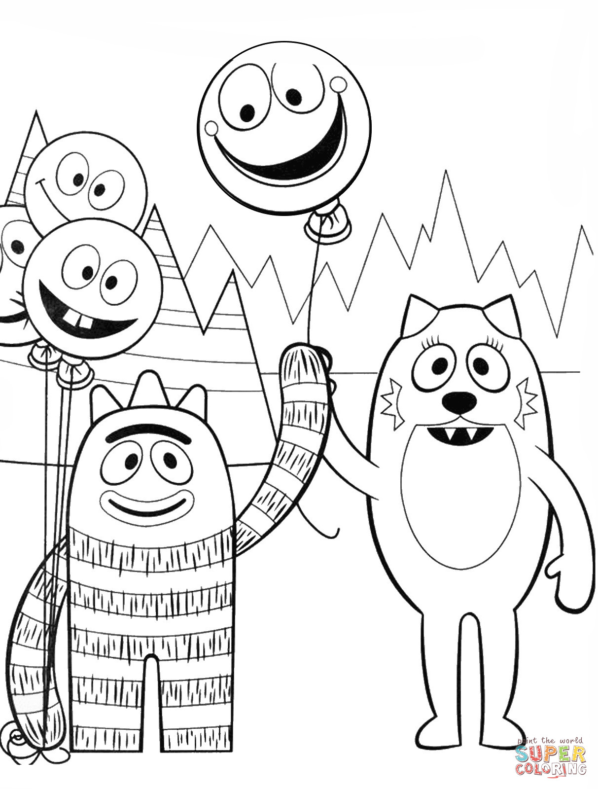 Yo Gabba Gabba Coloring Pages
 Brobee and Toodee are Playing with Balloons coloring page
