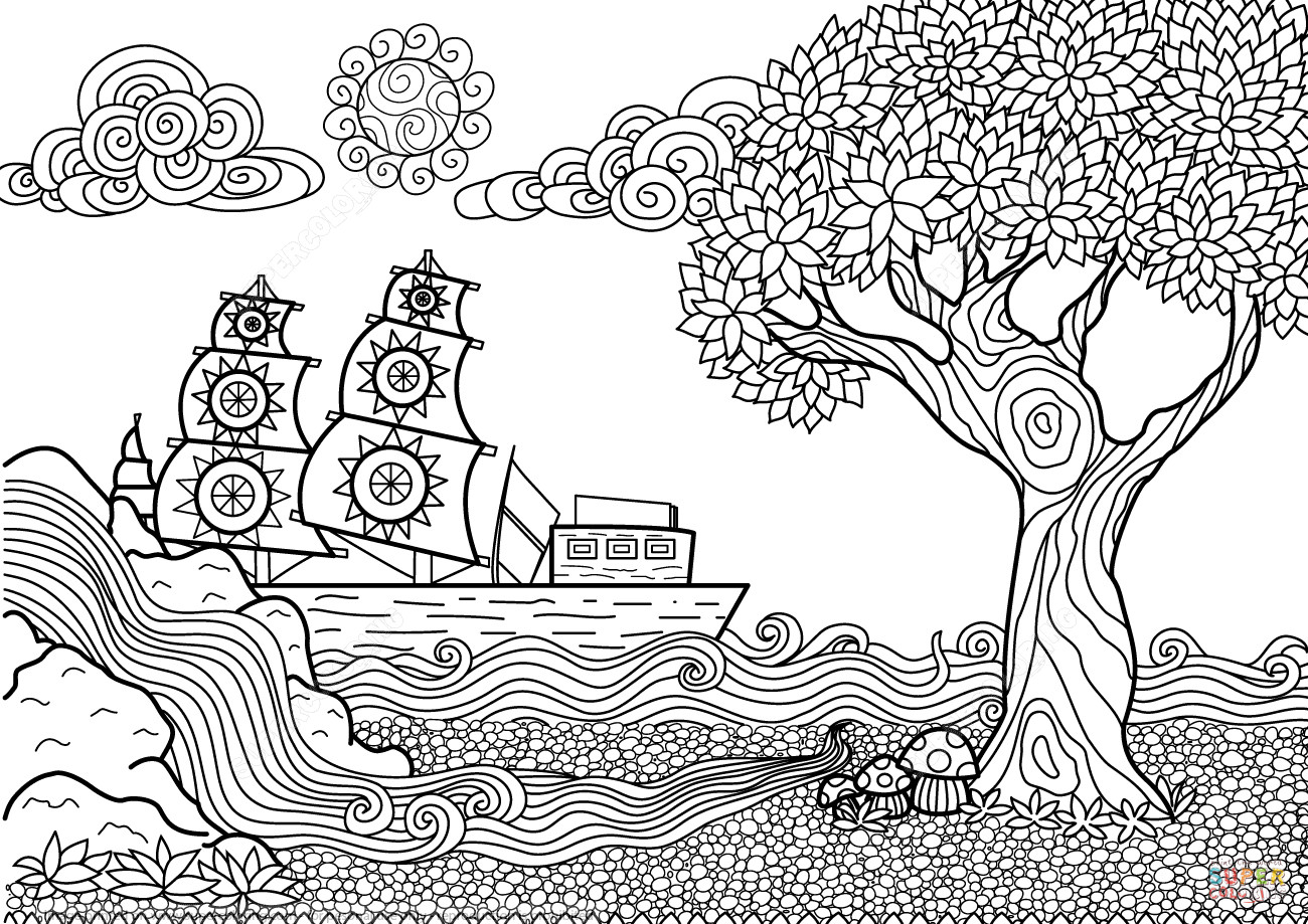 Zentangle Coloring Sheets For Boys
 Dibujo de Paisaje Marino Zentangle para colorear