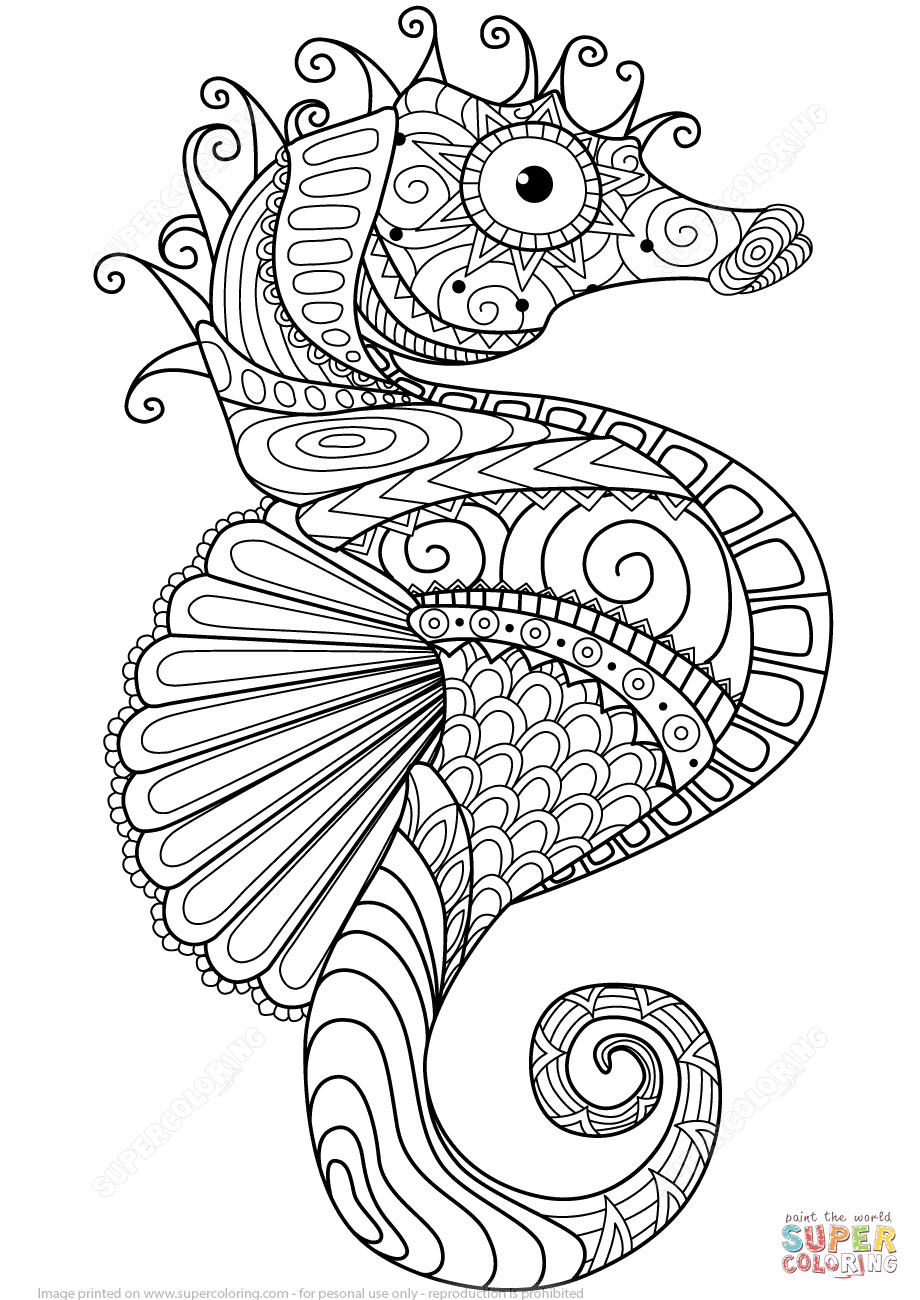 Zentangle Coloring Sheets For Boys
 Caballito de Mar Zentangle Super Coloring