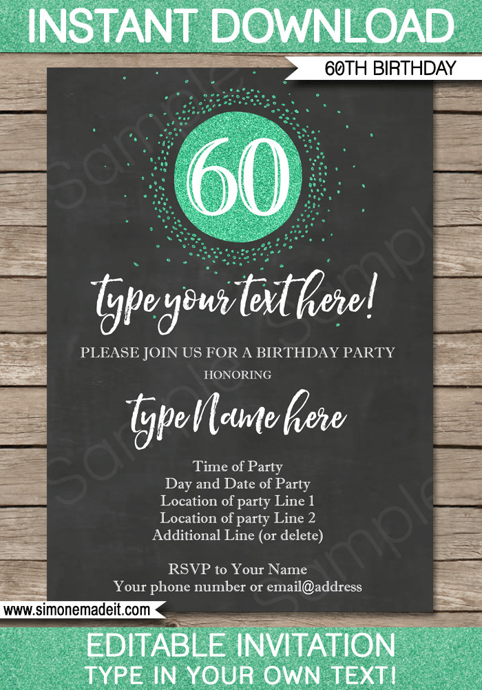 Best ideas about 60th Birthday Invitations Template
. Save or Pin Chalkboard 60th Birthday Invitations Template Now.