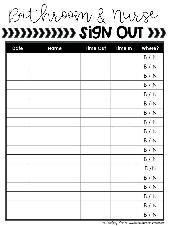Best ideas about Bathroom Sign Out Sheet
. Save or Pin Bathroom & Nurse Sign Out FREEBIE t e a c h Now.