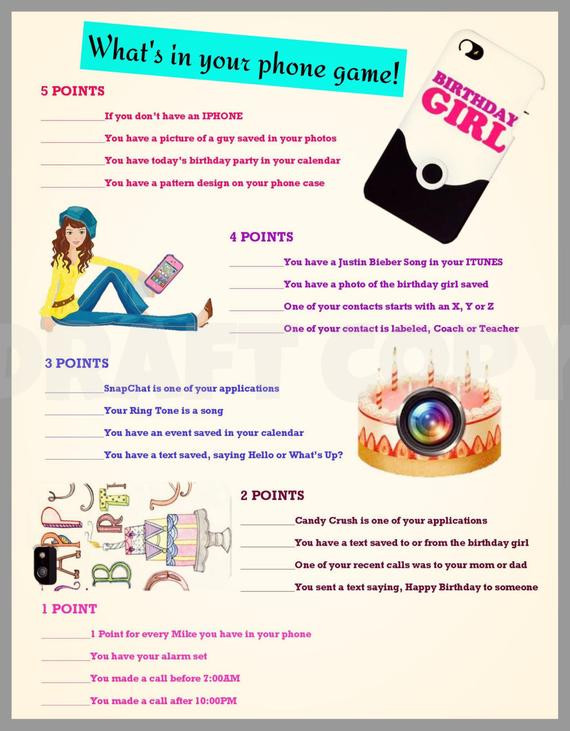 Best ideas about Birthday Party Games For Girls
. Save or Pin Girls Birthday Party Game Whats in your phone Now.
