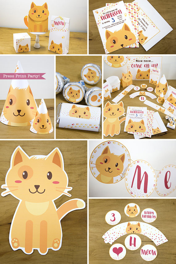 Best ideas about Cat Birthday Decorations
. Save or Pin Cat Party Birthday Printable Set Boy Tabby Press Print Now.