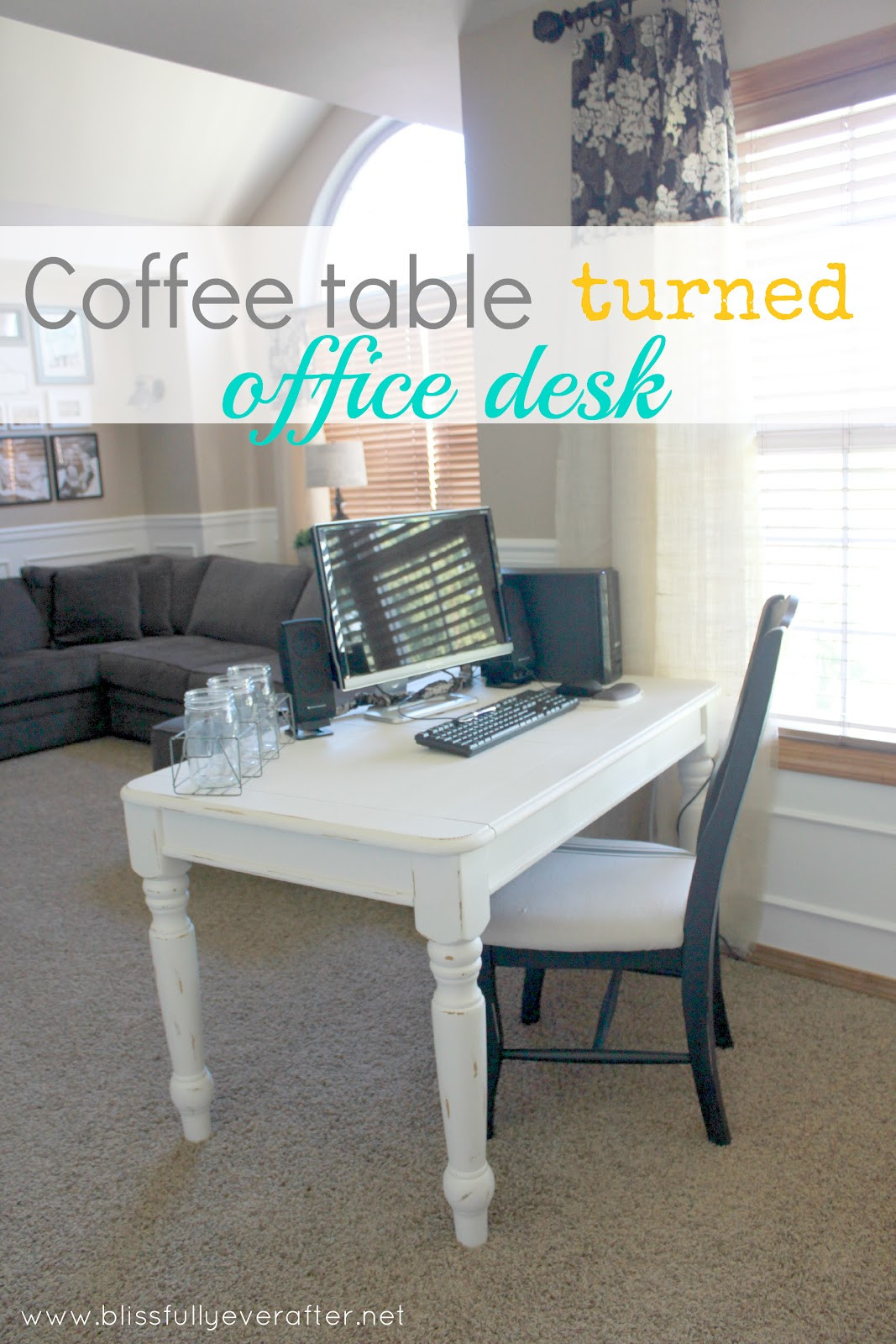 Best ideas about Coffee Table Desk
. Save or Pin DIY Desk coffee table turned office desk Blissfully Now.