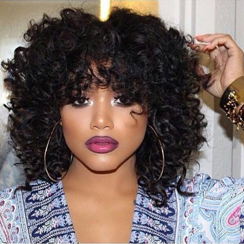 Best ideas about Crochet Hairstyles With Bangs
. Save or Pin Cheap Afro Kinky Curly Synthetic Wig With Bangs Synthetic Now.