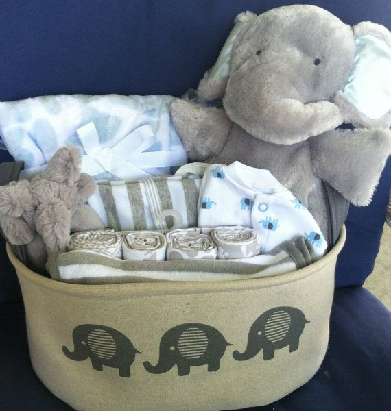 Best ideas about Cute Baby Shower Gift Ideas For A Boy
. Save or Pin Baby boy elephant basket cute baby shower t gray Now.