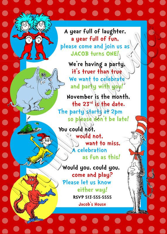 Best ideas about Dr Seuss 1st Birthday Invitations
. Save or Pin Custom Personalized Dr Seuss 1st 2nd or 3rd Birthday Now.