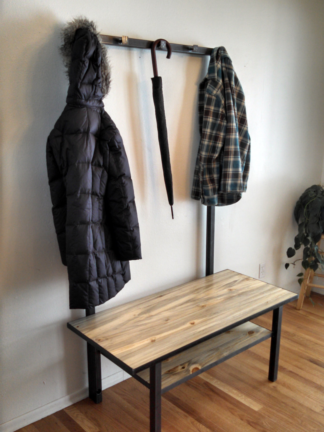 Best ideas about Entryway Bench And Coat Rack
. Save or Pin Metal Framed Entryway Bench with Coat Rack and Beetle Kill Now.