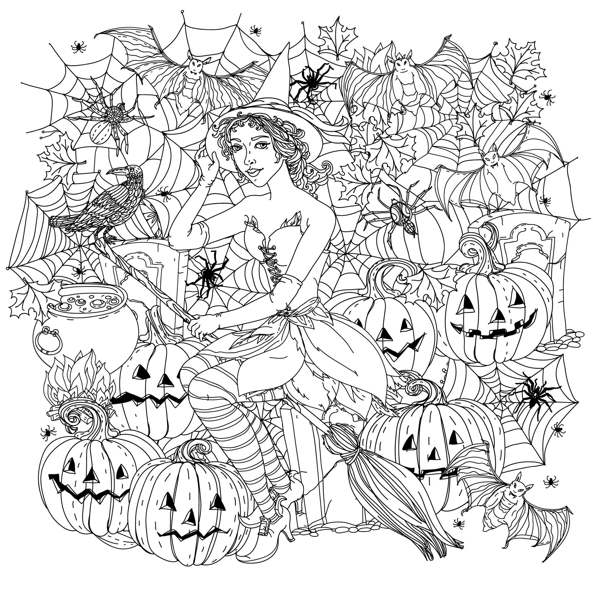 Best ideas about Halloween Coloring Pages For Adults
. Save or Pin Halloween witch with pumpkins Halloween Adult Coloring Pages Now.