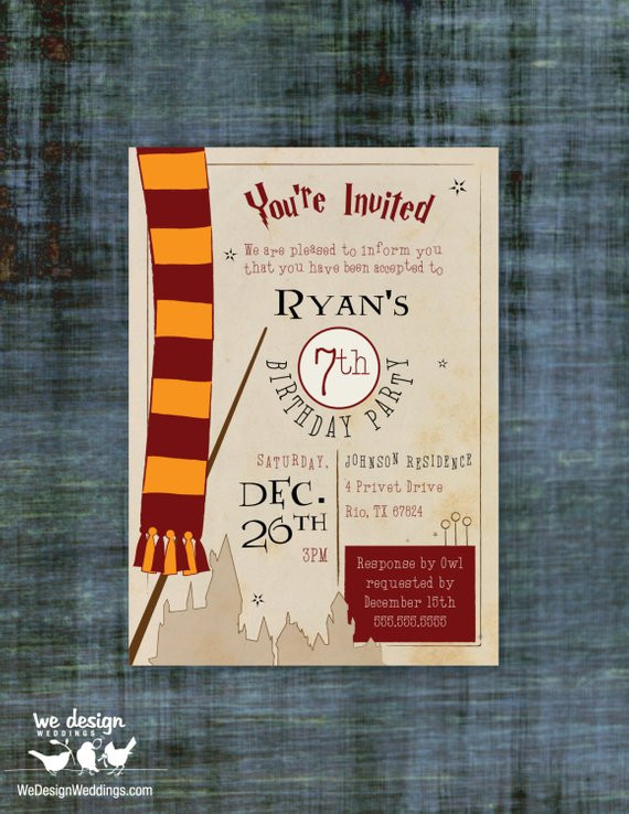 Best ideas about Harry Potter Birthday Invitations
. Save or Pin Harry Potter Inspired Birthday Invitation Custom Now.