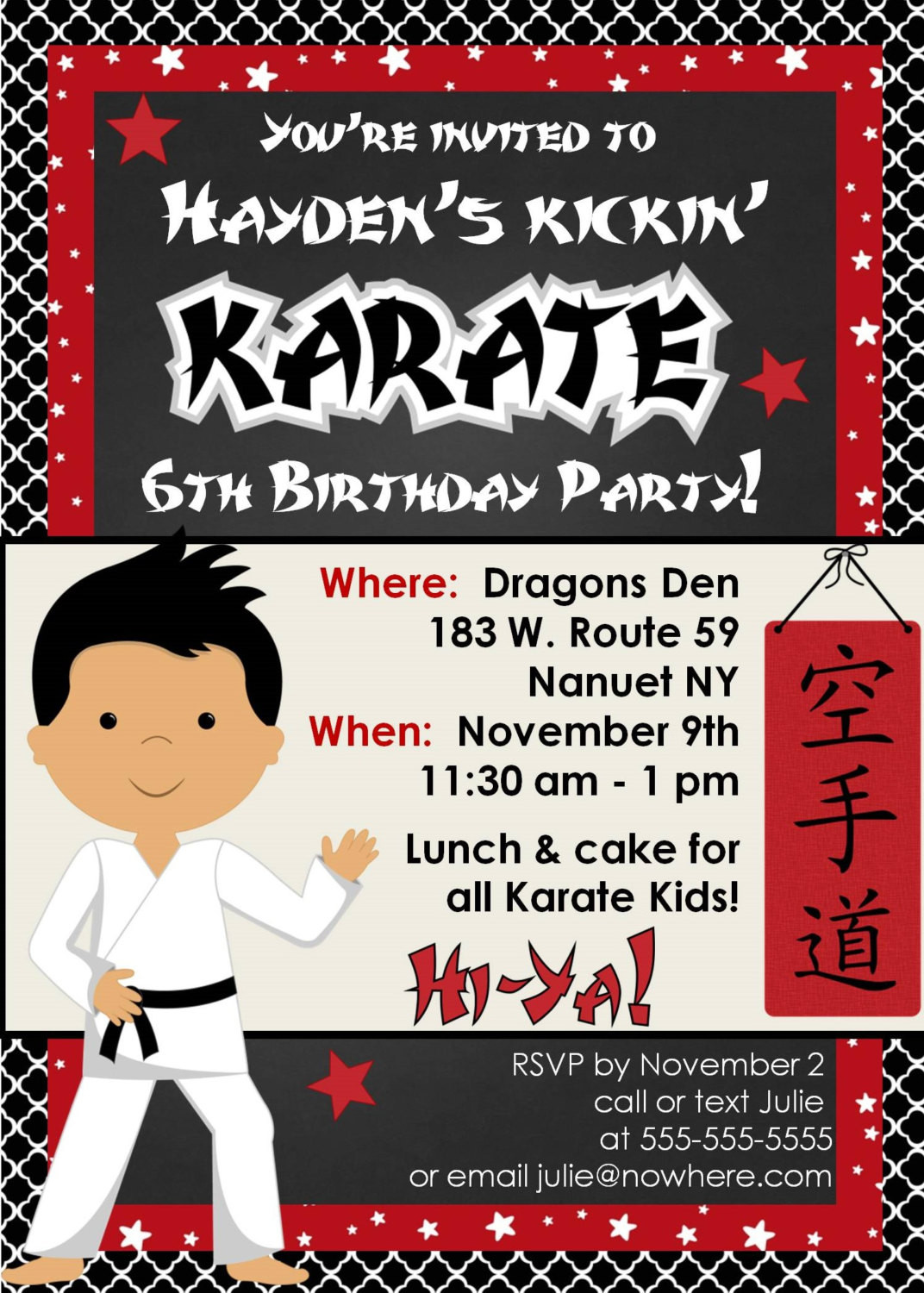 Best ideas about Karate Birthday Party
. Save or Pin Karate Birthday Party Invitation Customized Now.