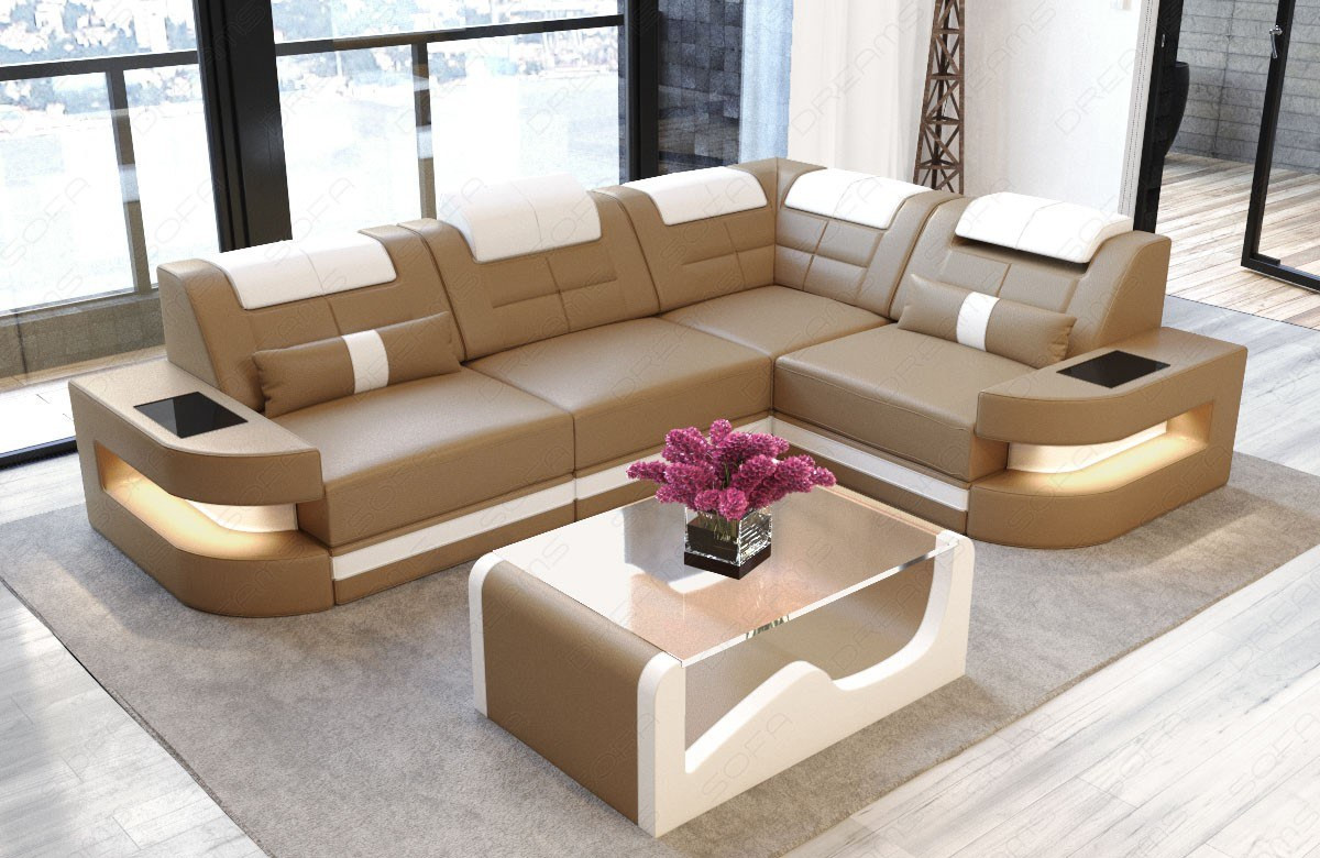 Best ideas about L Shape Sofa
. Save or Pin Sofa Couch Luxury Denver L Shape with LED sandbeige white Now.