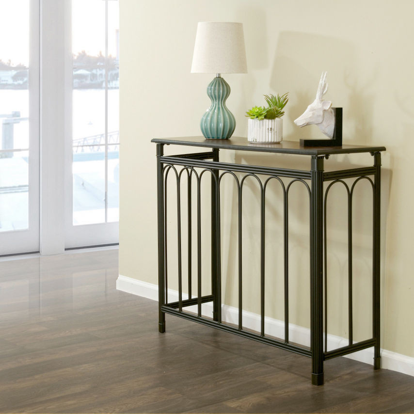 Best ideas about Metal Entryway Table
. Save or Pin Black Metal Console Table Dark Brown Birch Wood Top Accent Now.