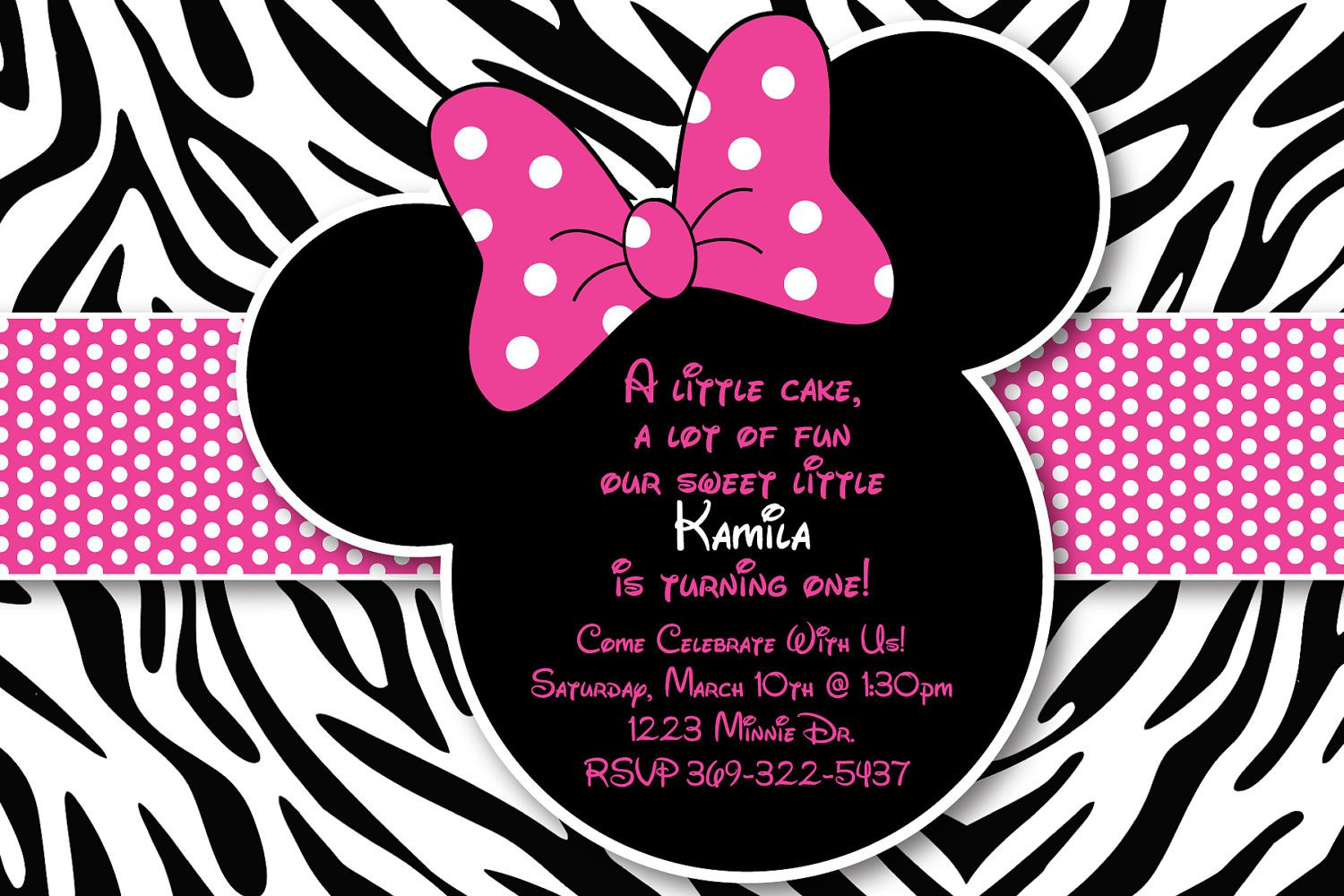 Best ideas about Minnie Mouse Birthday Party Invitations
. Save or Pin Minnie Mouse Zebra Birthday Invitations Now.