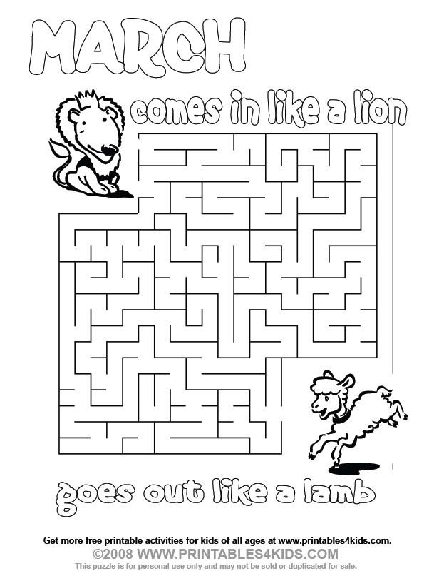 Best ideas about Printable Coloring Sheets For Kids With School Activities
. Save or Pin March Lion and Lamb Maze Printables for Kids – free word Now.