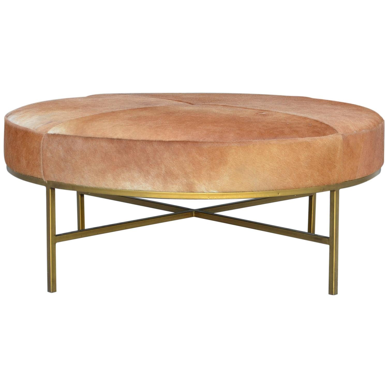 Best ideas about Round Ottoman Coffee Table
. Save or Pin Chic Natural Hide and Brass Base Round Ottoman or Coffee Now.