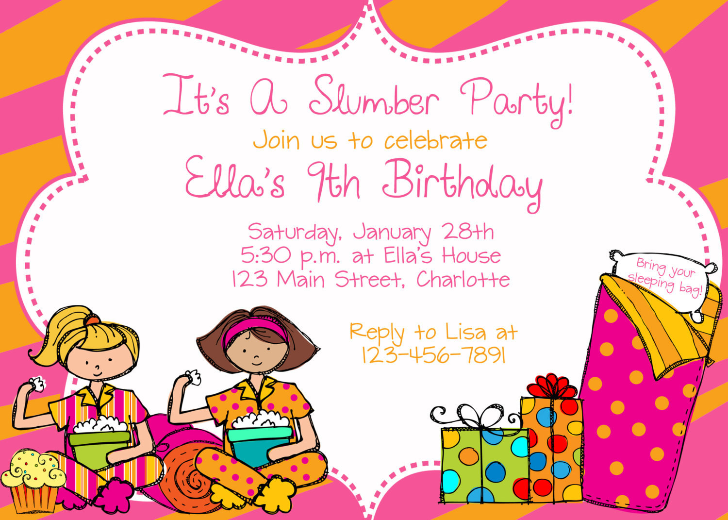 Best ideas about Sleepover Birthday Party
. Save or Pin Slumber party birthday party invitation slumber party Now.