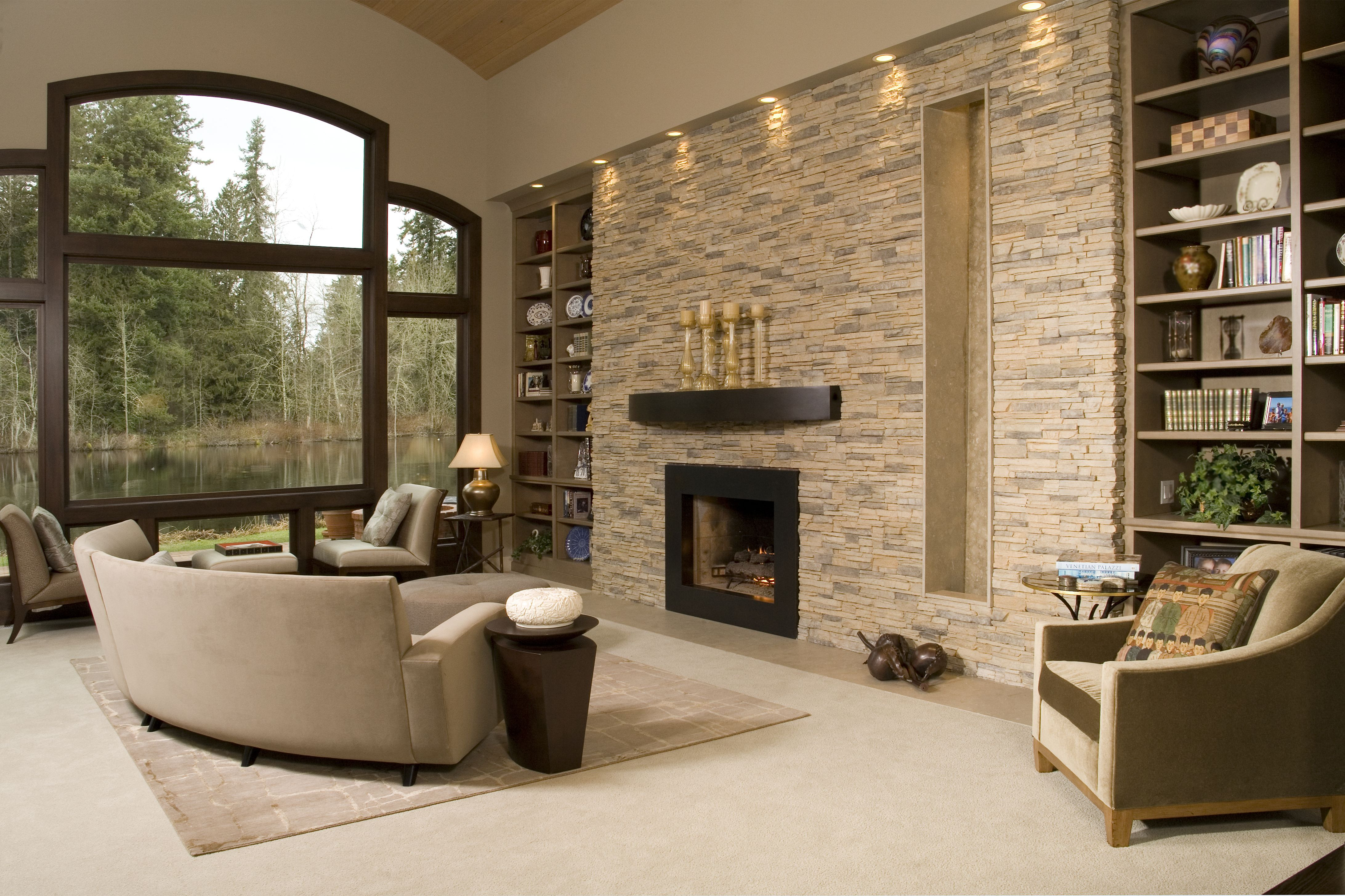 Best ideas about Stacked Stone Accent Wall
. Save or Pin Contemporary living room with stacked stone accent wall Now.