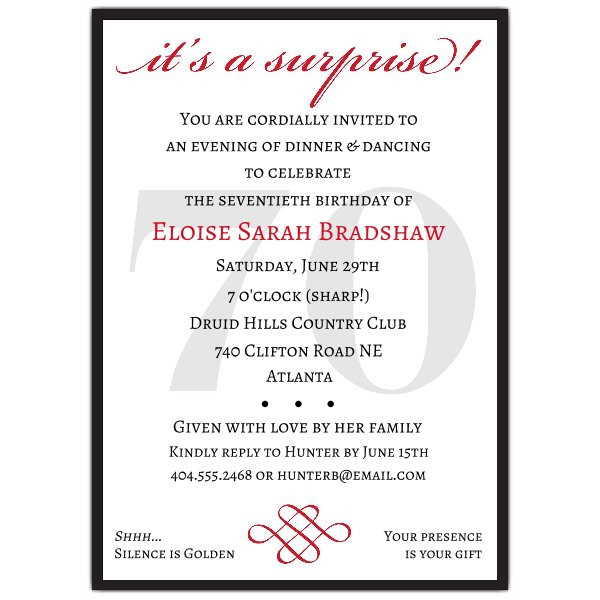 Best ideas about Surprise 70th Birthday Invitations
. Save or Pin Classic 70th Birthday Red Surprise Invitations Now.