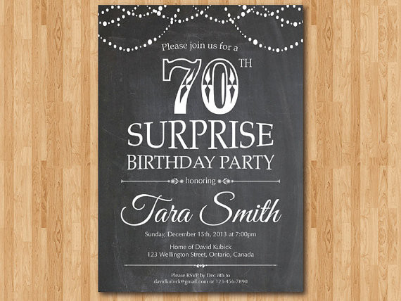 Best ideas about Surprise 70th Birthday Invitations
. Save or Pin Surprise 70th birthday invitation Chalkboard Surprise Now.