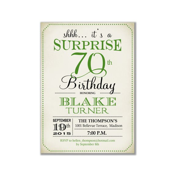 Best ideas about Surprise 70th Birthday Invitations
. Save or Pin Surprise 70th Birthday Invitation Any Age Green Retro Now.